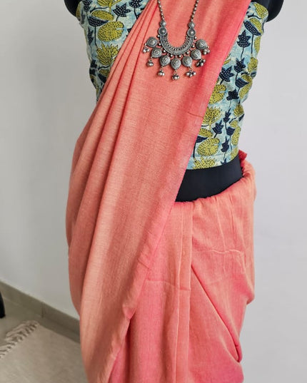 Coral Orange with Pink Shimmer Tissue Blend Saree