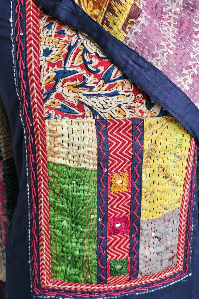 Navy Blue Kantha Work Salwar Suit with Dupatta