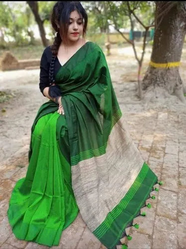 Graceful Green Khadi Cotton Saree
