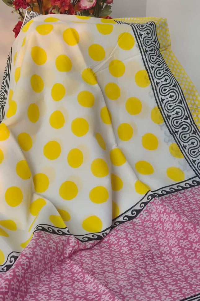 Mul Cotton Saree Sunshine Polka