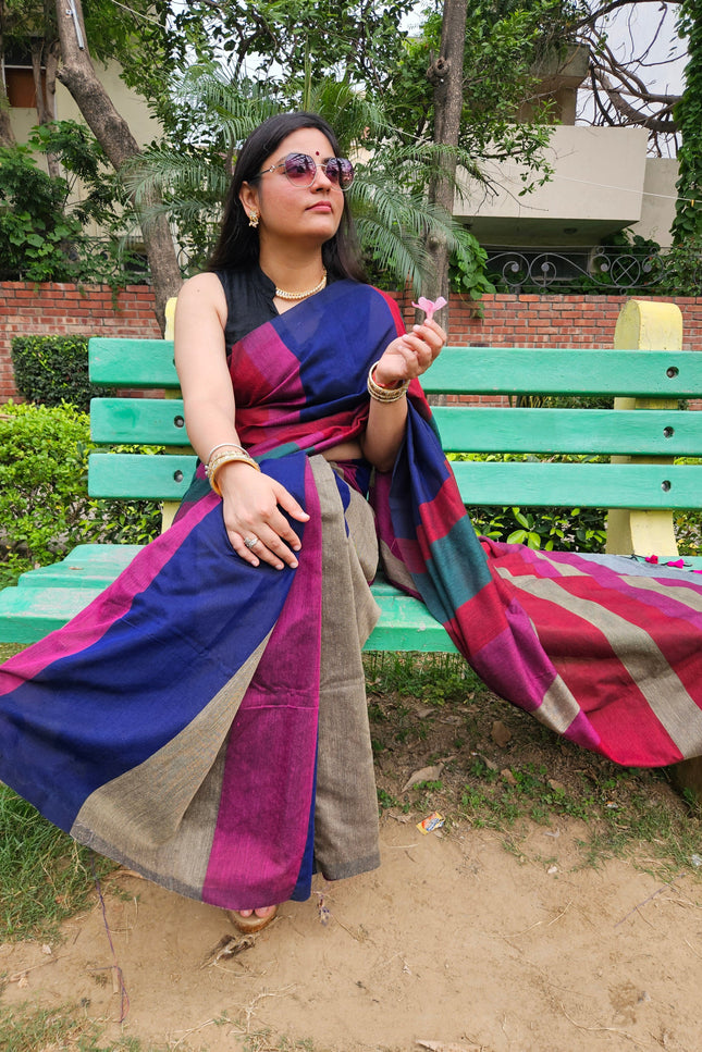 Multi Color Khadi Cotton Saree