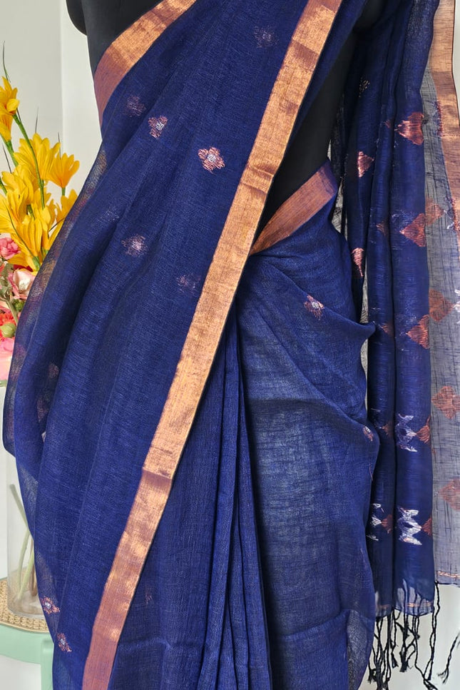 Neel Varnika Jamdani Linen Saree