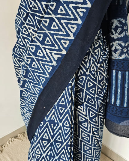 Neel Veena Handblock Mul Cotton Saree