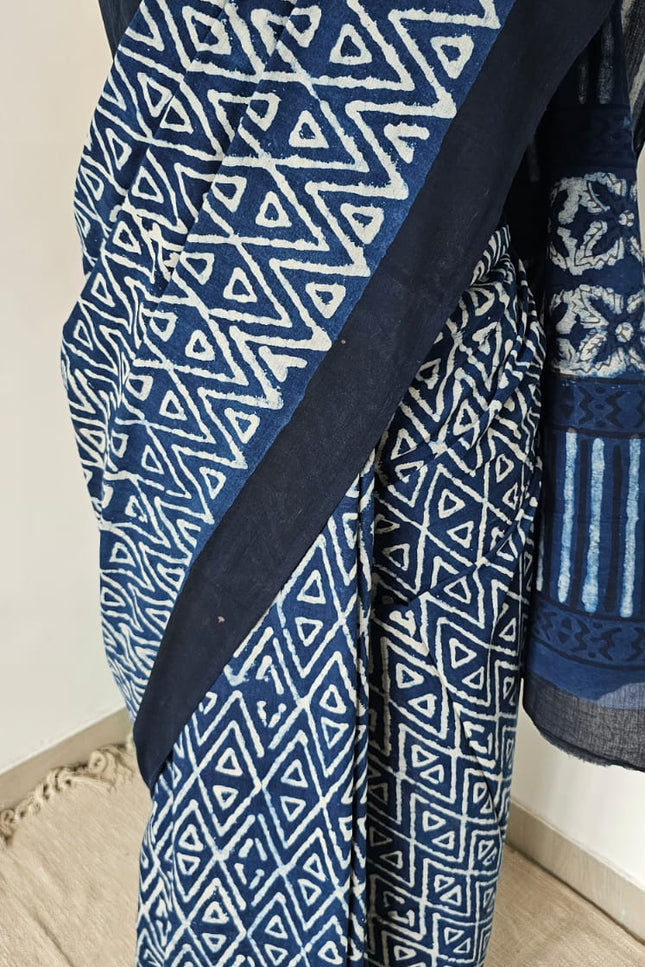 Neel Veena Handblock Mul Cotton Saree