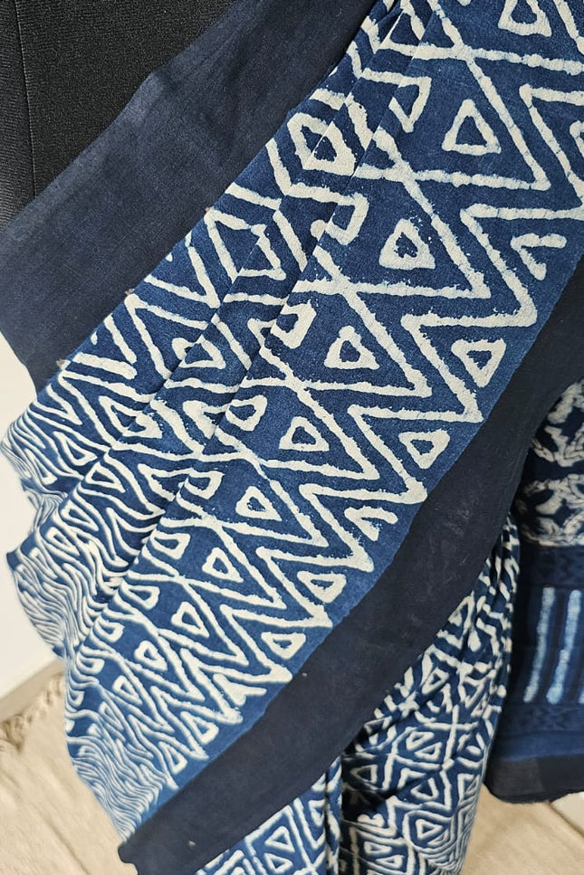 Neel Veena Handblock Mul Cotton Saree