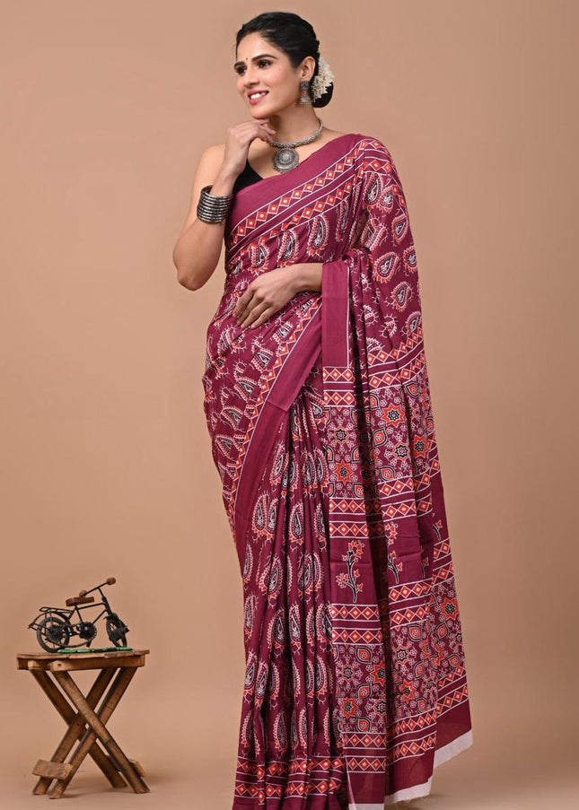 Pink Mul Cotton Saree with blouse