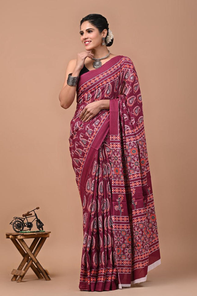 Pink Mul Cotton Saree with blouse