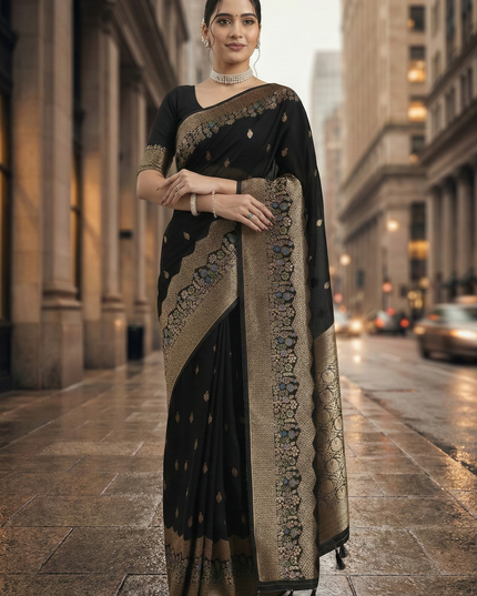 Timeless Grace Black Gold Banarasi Silk Saree