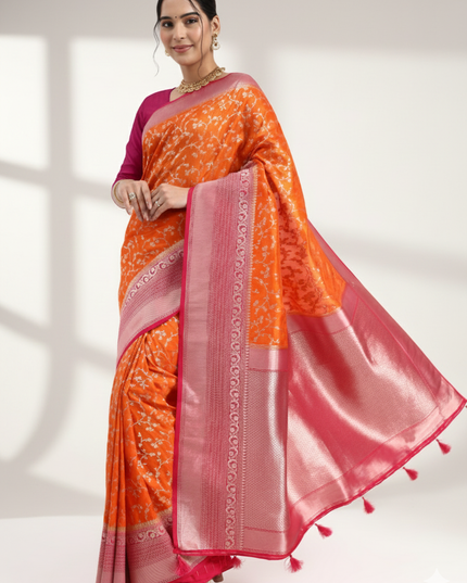 Vibrant Joy Orange Banarasi Saree