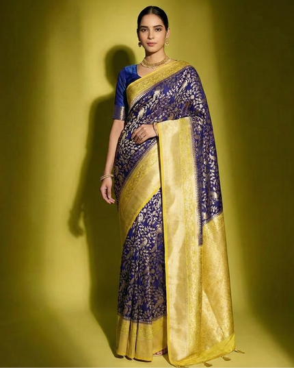 Golden Devotion Royal Blue Banarasi Saree