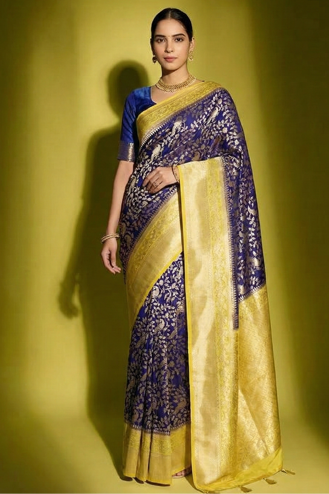 Golden Devotion Royal Blue Banarasi Saree