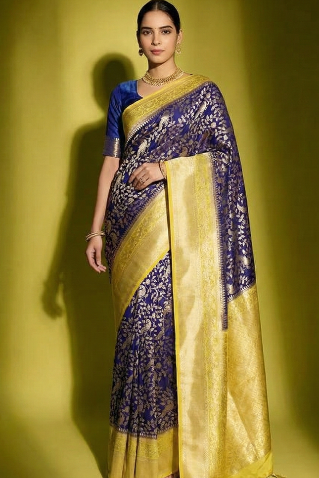Golden Devotion Royal Blue Banarasi Saree