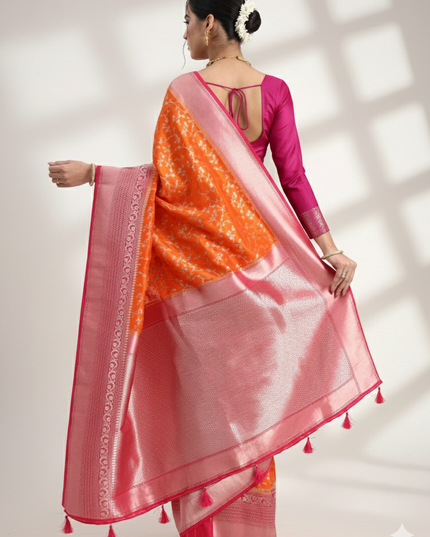 Vibrant Joy Orange Banarasi Saree