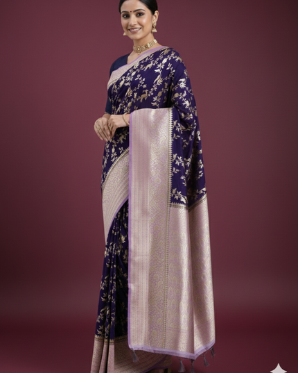 Divine Mystery Deep Purple Banarasi Silk Saree