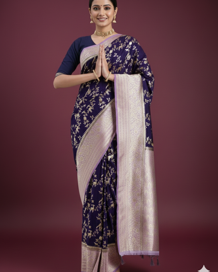 Divine Mystery Deep Purple Banarasi Silk Saree