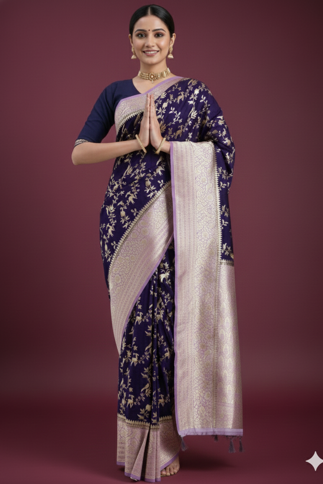 Divine Mystery Deep Purple Banarasi Silk Saree