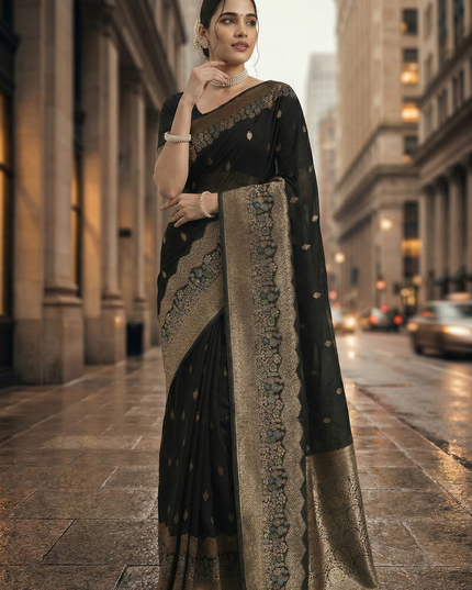 Timeless Grace Black Gold Banarasi Silk Saree