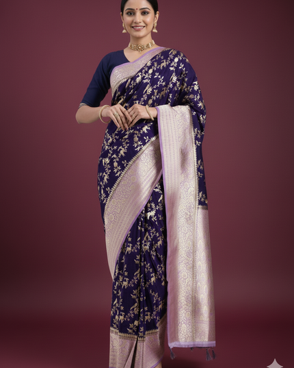 Divine Mystery Deep Purple Banarasi Silk Saree