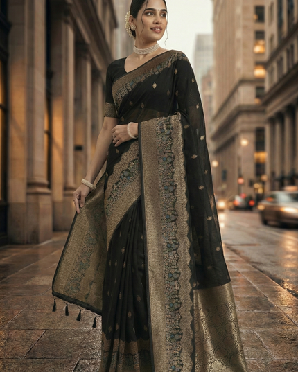 Timeless Grace Black Gold Banarasi Silk Saree