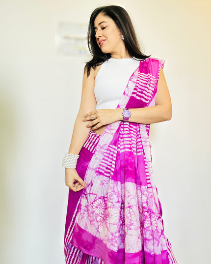 Vasudha Pink Handblock Cotton Saree