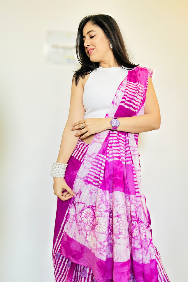 Vasudha Pink Handblock Cotton Saree