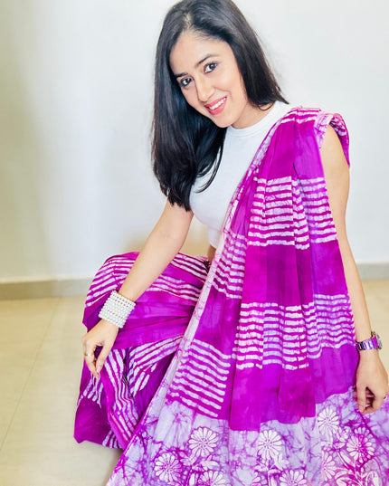 Vasudha Pink Handblock Cotton Saree