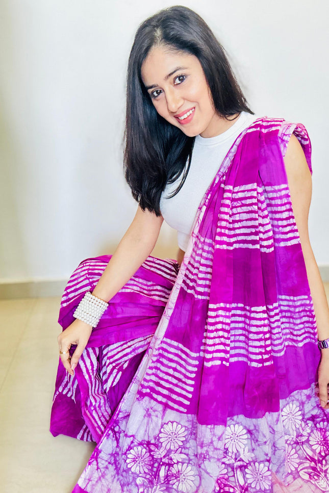 Vasudha Pink Handblock Cotton Saree