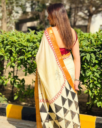 Morning Light Block Print Dola Silk Saree