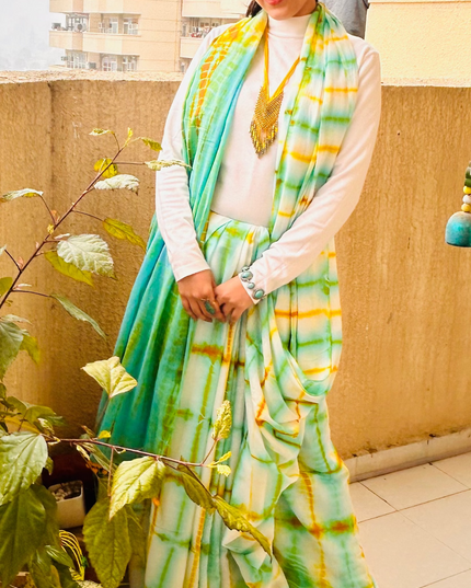 Vrindavan Skies Tie-Dye Mul Cotton Saree