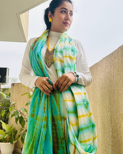 Vrindavan Skies Tie-Dye Mul Cotton Saree