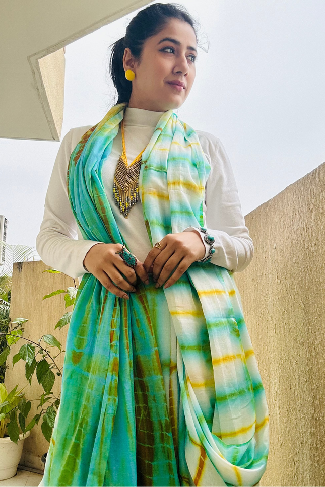 Vrindavan Skies Tie-Dye Mul Cotton Saree