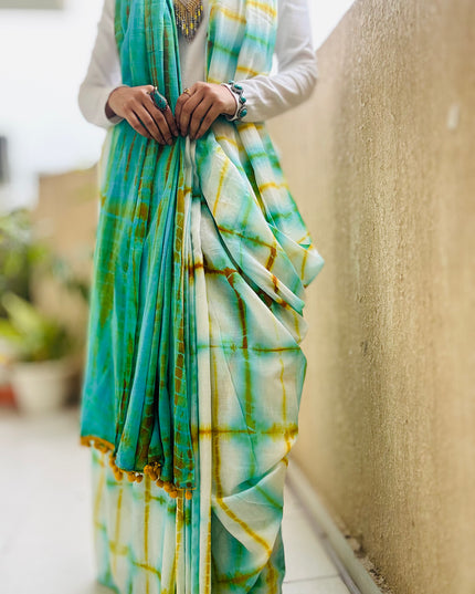 Vrindavan Skies Tie-Dye Mul Cotton Saree