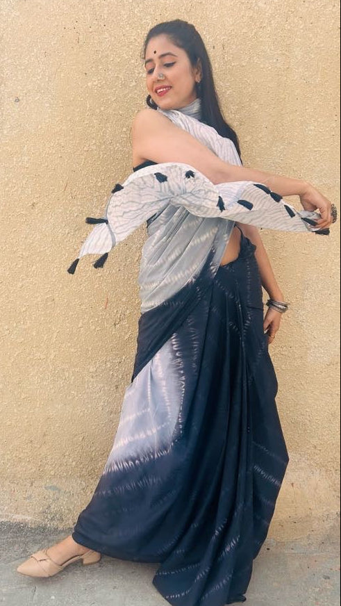 Monochrome Muse Handblock Cotton Saree