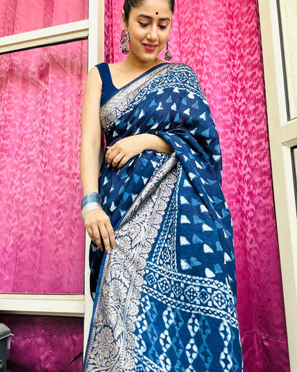 Nila Ratri Handblock Dola Silk Saree