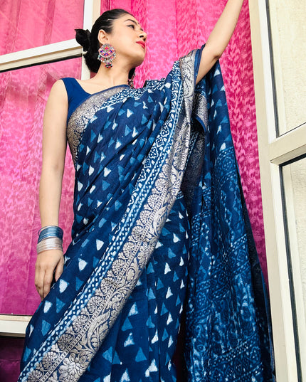 Nila Ratri Handblock Dola Silk Saree