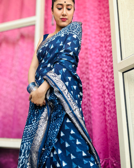 Nila Ratri Handblock Dola Silk Saree