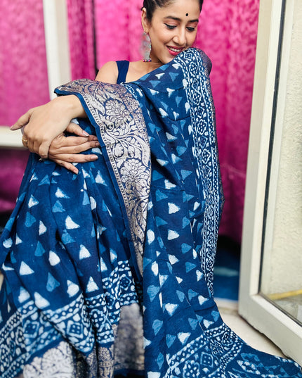 Nila Ratri Handblock Dola Silk Saree