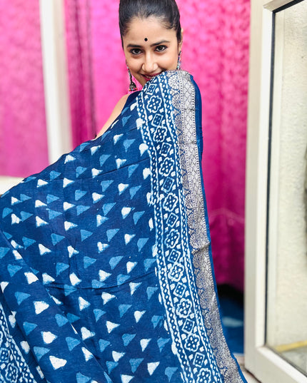 Nila Ratri Handblock Dola Silk Saree