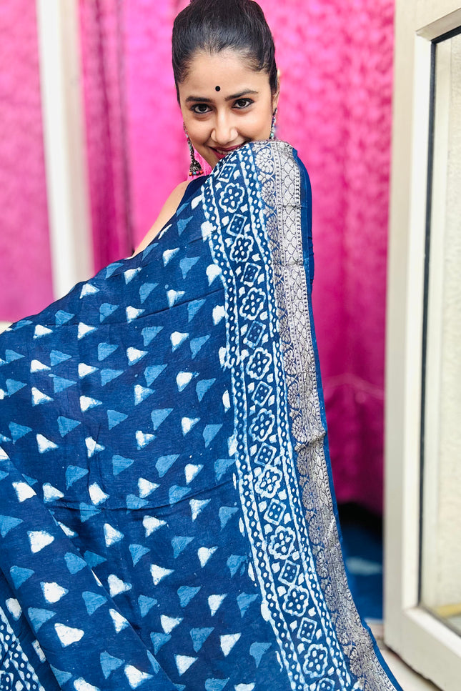 Nila Ratri Handblock Dola Silk Saree