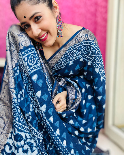 Nila Ratri Handblock Dola Silk Saree