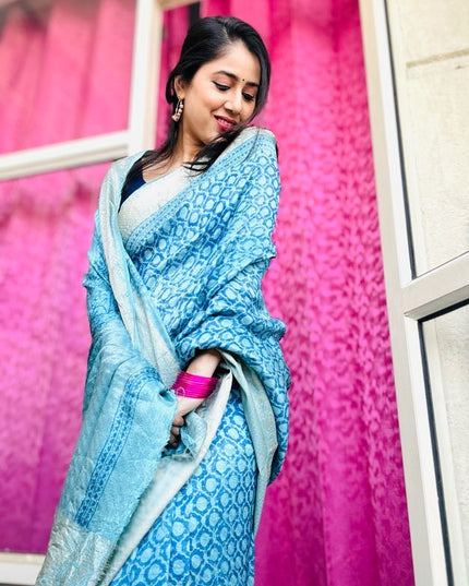 Radha Rasika Handblock Dola Silk Saree