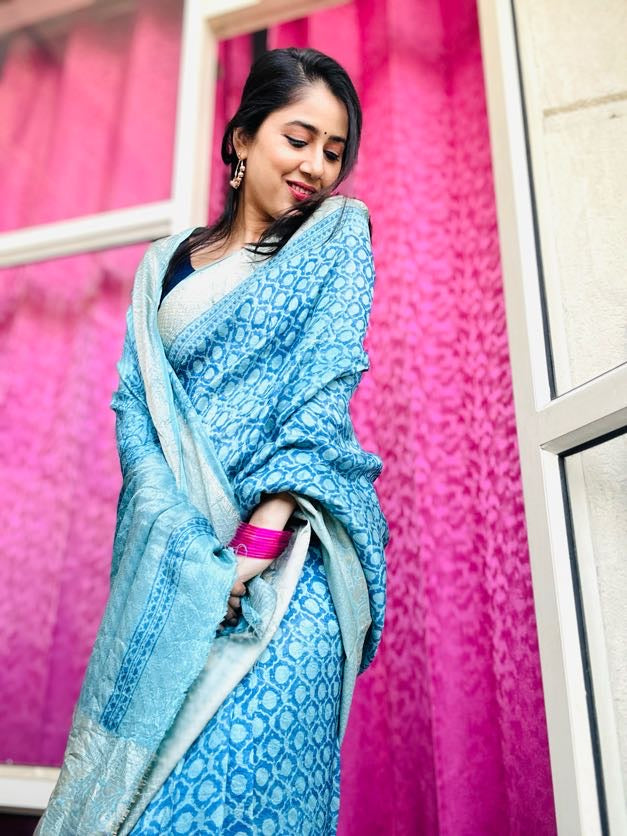 Radha Rasika Handblock Dola Silk Saree
