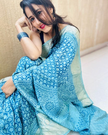 Radha Rasika Handblock Dola Silk Saree