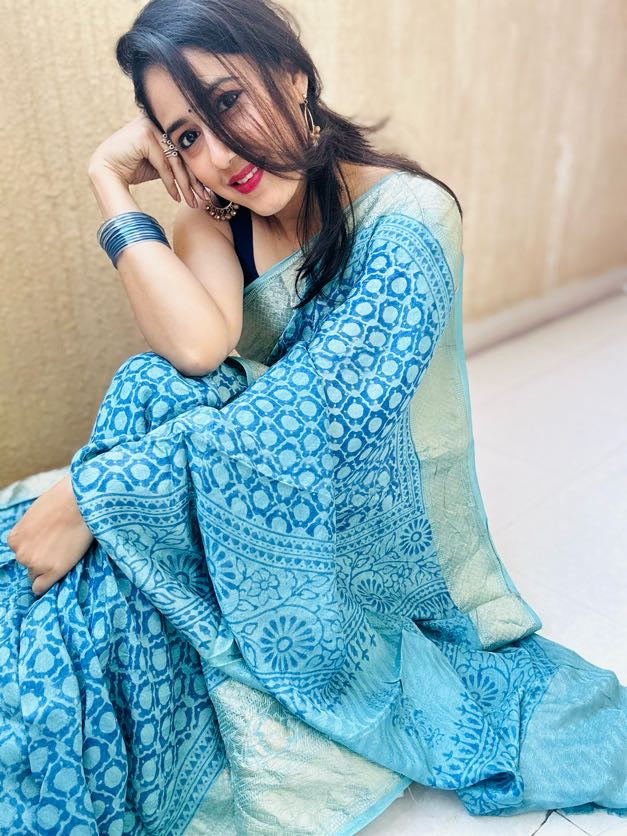Radha Rasika Handblock Dola Silk Saree