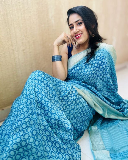 Radha Rasika Handblock Dola Silk Saree