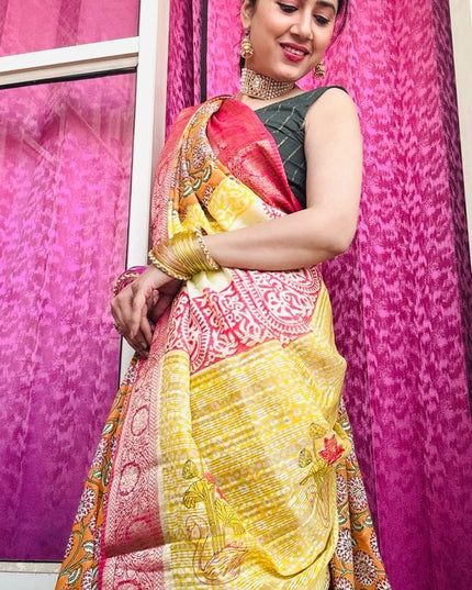 Kanaka Lata Block Print Dola Silk Saree