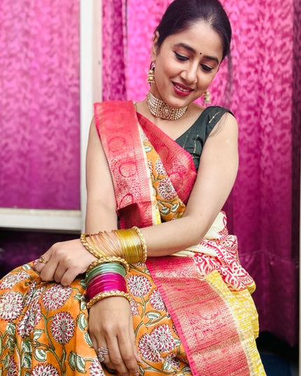 Kanaka Lata Block Print Dola Silk Saree