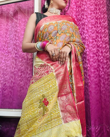 Kanaka Lata Block Print Dola Silk Saree