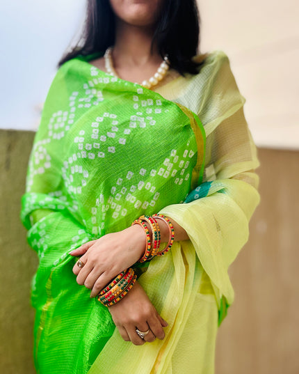 Spring's First Light Kota Silk Bandhani Saree