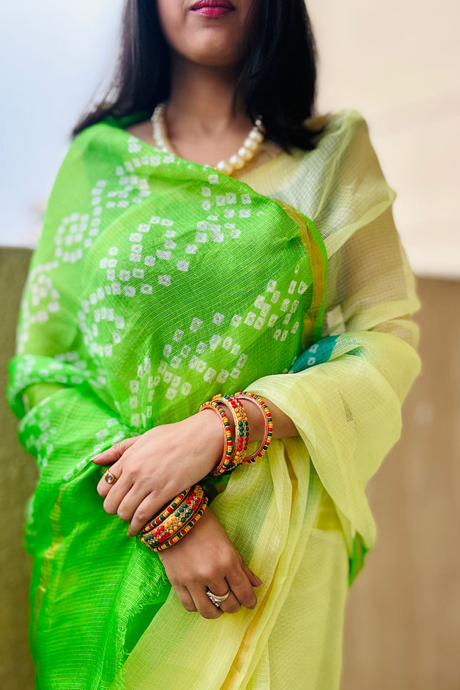 Spring's First Light Kota Silk Bandhani Saree